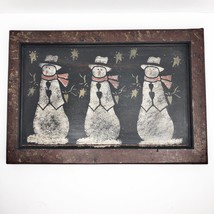 Vintage Folk Art Christmas Snowman Painting Primitive Stencil Snowmen Rustic  - £53.82 GBP