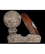 Collectible Antique Vintage Comb With Case &amp; Mirror Denmark Silver Plated - $4,233.77 MXN