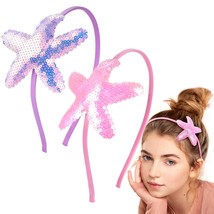 2pcs Starfish Sequin Headband for Girls Non Slip Glitter Mermaid Hair Band Spark - £17.58 GBP