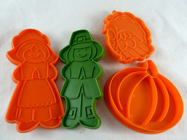 Hallmark Vintage Plastic Cookie Cutters Pilgrim Girl & Boy + Turkey & Pumpkin - $17.81