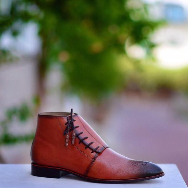 New Original Leather Men Handmade Brown Lace Up Boots, Men Formal Brogue Boot 20