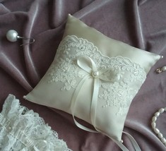 Wedding ring pillow Romantic style Wedding ivory delicate lace ring pillow - £31.17 GBP