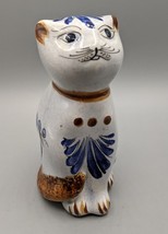 Vintage Ken Edwards Tonala Pottery El Palomar Blue Cat Figurine 4.5&quot;H Mexico - £22.40 GBP