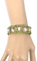 7/8&quot; Wide Pink &amp; Green Crystals Party Evening Bracelet Pageant Wedding G... - £18.11 GBP
