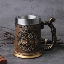 Viking Style Beer Mug Tree Of Life Tankard Mug Cup Barrel Nordic Large Size Gift - £36.05 GBP