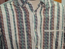 Men&#39;s LARGE Jhane Barnes Long Sleeve Shirt 100% Cotton white red green p... - $17.99