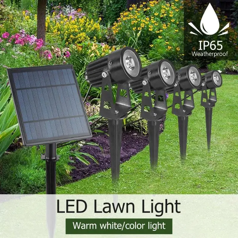 4W Solar Spike Spot Lights Outdoor Garden Lawn Led 4 pc Spotlights+1pc Solar Pan - £152.26 GBP