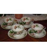 8pc Meito Woodrose Ivory China Tea Cup &amp; Saucer Set Japan (READ - 2 CHIPS) - £35.39 GBP