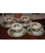 8pc Meito Woodrose Ivory China Tea Cup &amp; Saucer Set Japan (READ - 2 CHIPS) - €38,80 EUR
