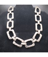 Vintage Silvertone Choker Necklace Rectangle Hammered Links 20&quot; - £32.93 GBP