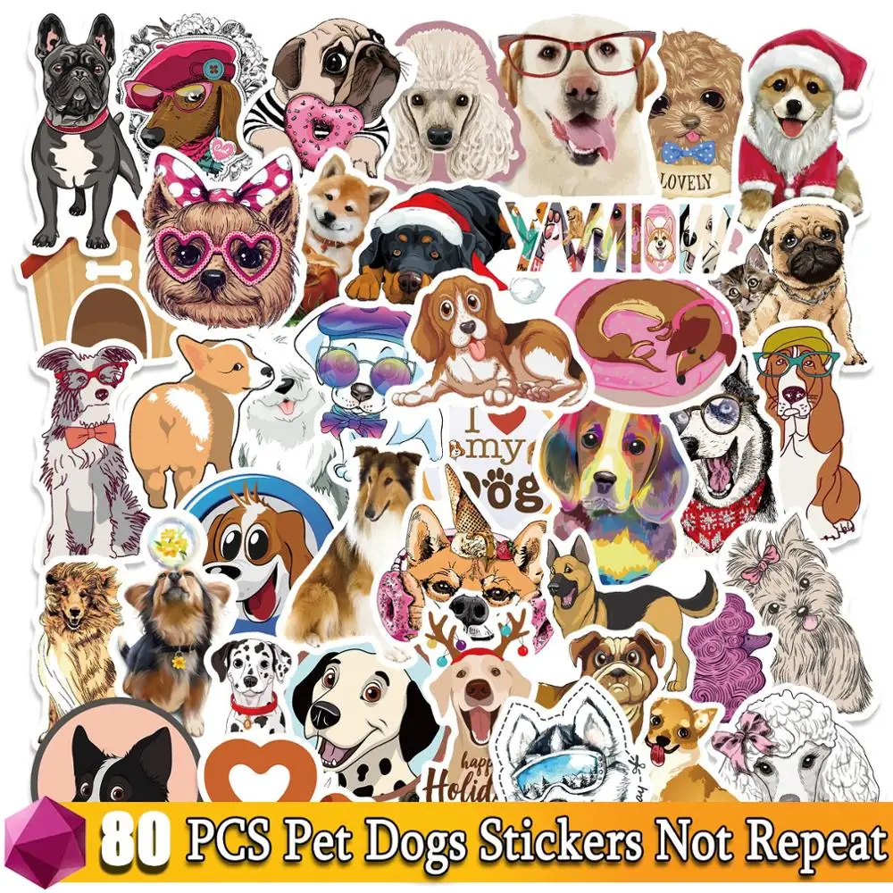  50 cute animal pet dogs stickers cartoon poodle golden retriever dog kid toy on laptop thumb200