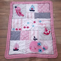 Lambs &amp; Ivy Splish Splash baby quilt blanket Ocean life whale pink sailb... - £33.73 GBP