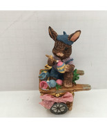 Vintage ceramic bunny painting Easter eggs on top of wheelbarrow trinket... - $29.70