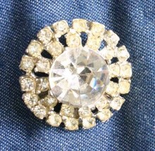 Fabulous Silver-tone Pave&#39; Crystal Rhinestone Button !950s vintage 1 1/4&quot; - £10.35 GBP