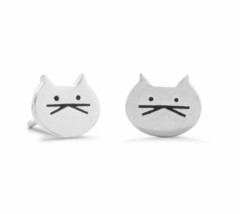 Vintage Polished Cat Face Stud 925 Sterling Silver Earring Women&#39;s Jewelry Gifts - £66.58 GBP