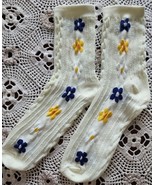 Handcrafted ~ Ivory ~ Embellished w/Multicolor Floral Design ~ Tight Kni... - $282.30 MXN