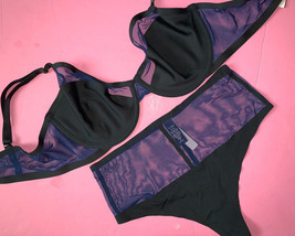 Victoria&#39;s Secret unlined 32DD,36DD BRA SET M high-waist thong NAVY BLUE... - $1,148.49 MXN