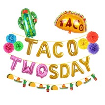 Taco Twosday Birthday Party Decorations Gold &amp; Pink Foil Balloons Fiesta 2Nd Bir - £20.90 GBP