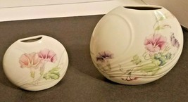 Pair of TOYO Morning Glory Floral Vases. 6” &amp; 4&quot; Design by Magie. Made i... - £10.73 GBP