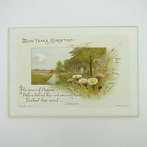 Victorian Greeting Card New Years Wirths Bros &amp; Owen House Flowers Trees... - $9.99