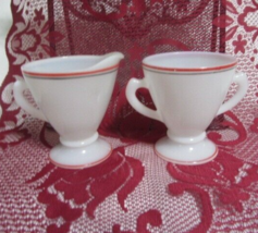 Hazel Atlas Glass Cream &amp; Sugar White with Red &amp; Black Trim Vintage Tabl... - £12.70 GBP