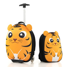 2PCS Kids Carry On Luggage Set 16&quot; Tiger Rolling Suitcase w/ 12&quot; Backpac... - $80.99