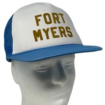 Fort Myers Florida Vintage 80s Trucker Hat Blue Rope Mesh Snapback Baseball Cap - £15.02 GBP
