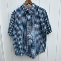 Wrangler Button Down Shirt Men’s XL Blue Plaid Short Sleeves Wrinkle Resist - £12.65 GBP
