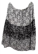 Jane Ashley Boho Women Skirt Petite Med Black White Floral Maxi Drawstring Waist - $22.19