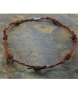 Light Brown Leather Barbed Wire Necklace - £13.17 GBP