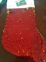 Christmas House Red and Gold Sequin Flip Stocking 18&quot;.New - $13.81