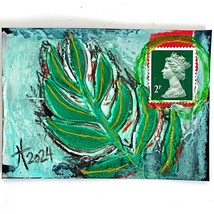 ACEO Original Mixed Media Art 1971 Queen Elizabeth II 2P UK Postage Stamp ATC - £11.81 GBP