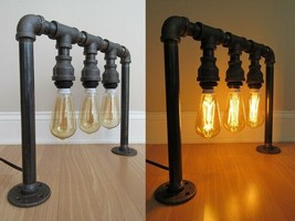 INDUSTRIAL PIPE LAMP table desk wall ceiling 3 bulb hand made steampunk - £74.73 GBP
