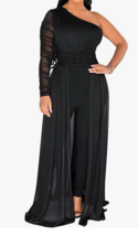 Women&#39;s One Shoulder High Waist Bodycon Jumpsuit Sheer Mesh Overlay Black XL - £23.14 GBP