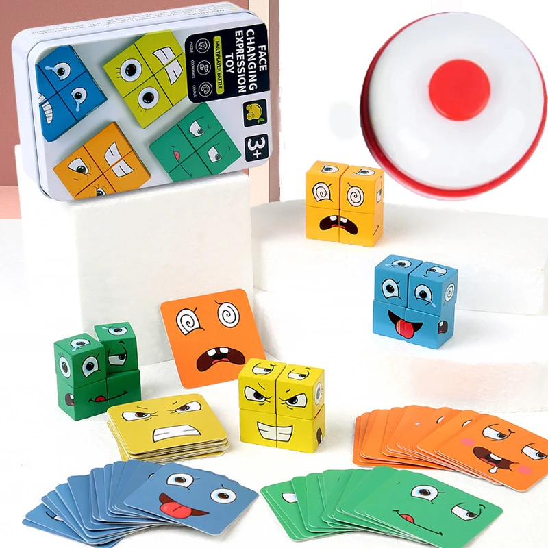 Play Wooden Face Changing Cube Play Building Blocks for Cartoon Puzzle Montessor - £32.77 GBP