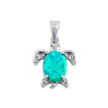 Green Opal Filigree Sea Turtle Pendant Necklace Solid 925 Sterling Silver - £12.72 GBP