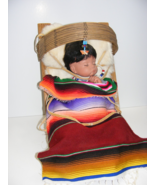 Native American Soft Baby Doll Papoose Wooden Cradle Rabbit Skin Blanket - €105,54 EUR