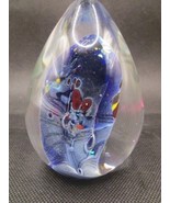 Paperweight multicolor controlled bubbles signed Karg egg shape 4 x 3&quot; - $60.93 CAD