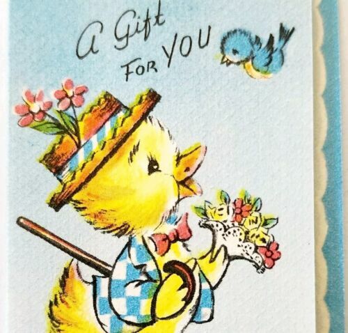 1950s Mini Gift Greeting Card Duckling Bluebird Easter Holiday Quarter F... - $19.99