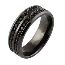 8mm Dual Black Crystal Row Band Ring - $56.42 MXN