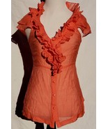 Marineblu Flutter Top Womens S Coral Ruffled Gauze Cap Sleeve Sheer Blouse - $290.76 MXN