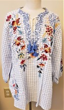 Johnny Was Embroidered Blouse Size-1X Plaid/Multicolor Floral - £146.01 GBP