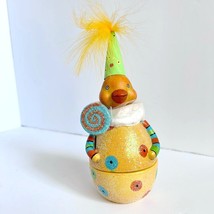 Easter Chick Lidded Bowl with Lollipop Party Hat Glitter and Feathers Po... - $29.70