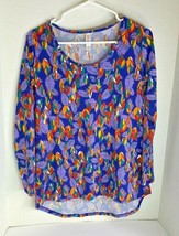 Lularoe Womens Sz XS Long Sleeve Tee Tshirt Top Scoop Neck Feathers Hi Low Hem - £5.46 GBP