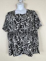 Maggie Barnes Womens Plus Size 1X Blk/Wht Abstract Square Neck Top Short Sleeve - £14.14 GBP