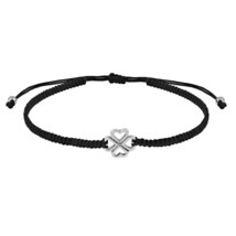 Linked Forever Mini Hearts Clover Sterling Silver Black Rope Adjustable Bracelet - £12.39 GBP