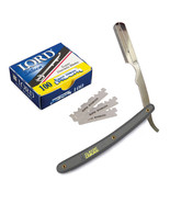 Stainless Steel Gray Straight Edge Barber Razor + 100 Lord Single Blades... - $17.59 CAD