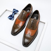 Men Wingtip Leather Oxford  Shoes Pointed Toe Lace-Up Dress Brogues Wedding Busi - £147.39 GBP