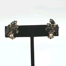 Vintage Gold Tone Aurora Borealis Black White Sabrina Glass Rhinestone Earrings  - $18.69