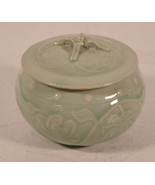 Chinese Celadon Jar Pot Lid Vessel Green Ware Flower Marked 5 x 3 - £69.77 GBP